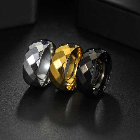 Anello in Acciaio Inossidabile Sfaccettato da 8mm Minimalista per Uomo Anello a Fascia Lucido Galvanizzato Geometrico Gioielli da Matrimonio Regalo