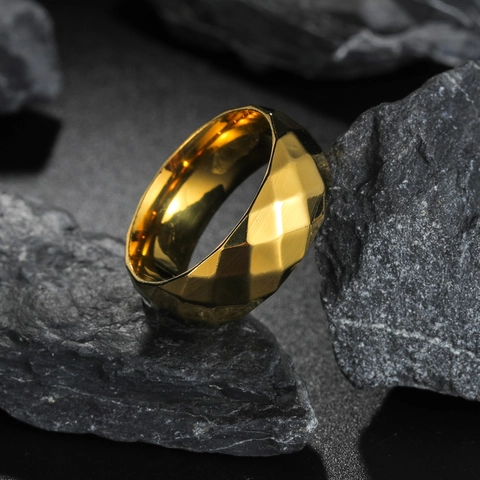 Anello in Acciaio Inossidabile Sfaccettato da 8mm Minimalista per Uomo Anello a Fascia Lucido Galvanizzato Geometrico Gioielli da Matrimonio Regalo