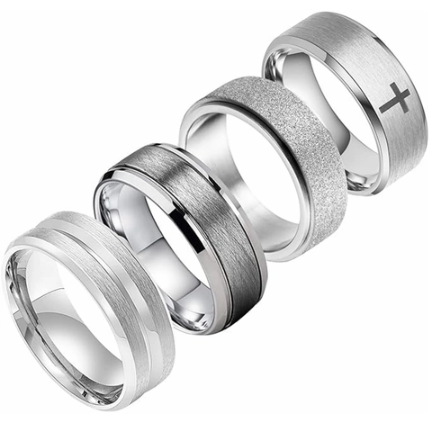 Ensemble de Bagues pour Hommes en Acier Inoxydable Vintage Punk Croix Brossé Dépoli Poli Bagues Bijoux de Mode