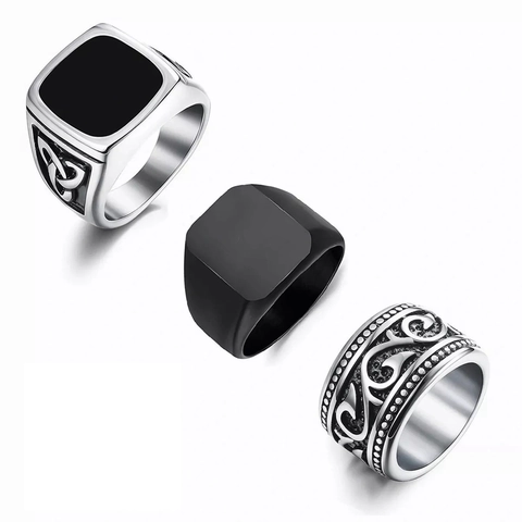Set di Anelli in Acciaio Inossidabile Vintage da Uomo Nodo Celtico Sigillo Nero Punk Gothic Gioielli Regalo Accessorio