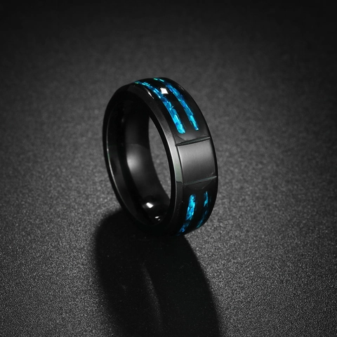 Anillo de Acero de Titanio para Hombre Ópalo Artificial Negro Vintage de Acero Inoxidable con Cruz Joyería de Regalo