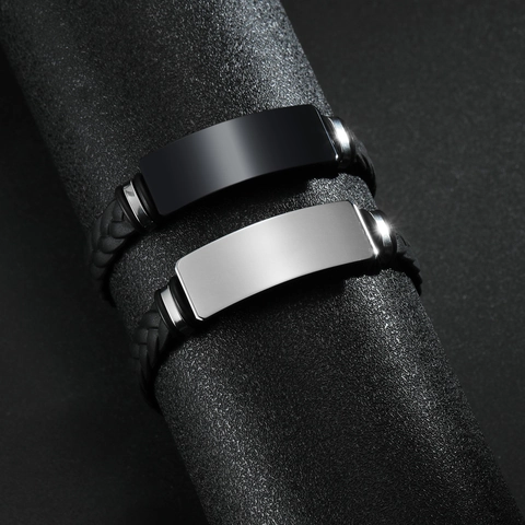 Minimalistisches Herren Titanstahl Silikon Flechtarmband Edelstahl Geometrische Metallplatte Armband Modeschmuck Geschenk