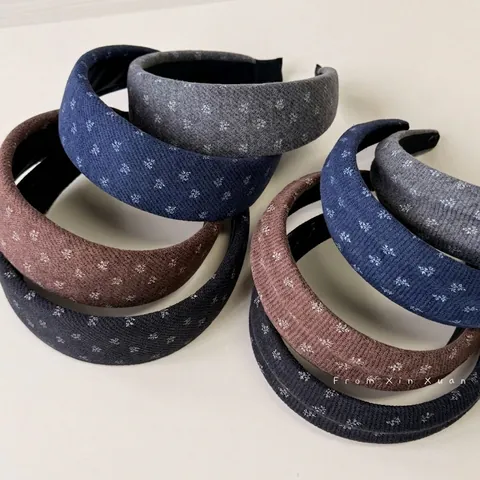 Vintage Knitted Floral Headband Padded Hair Band For Women Girls Thick Cloth Hair Hoop Autumn Winter Decorative Accessories