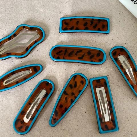 Contrast Blue Leopard Tortoiseshell Pattern Wave Cloud Shape Resin Hair Clips Sweet Korean Style BB Clip Set Women Hairpins