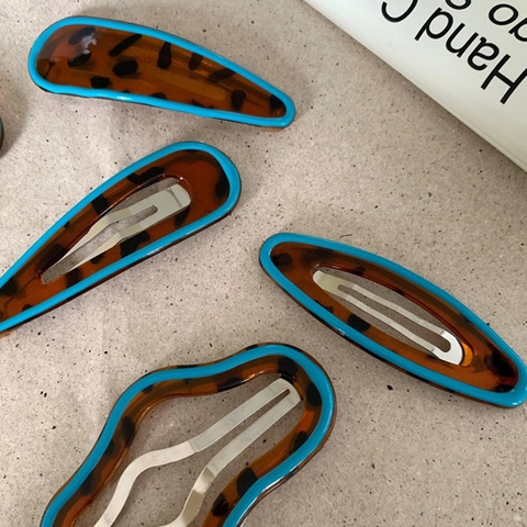Contrast Blue Leopard Tortoiseshell Pattern Wave Cloud Shape Resin Hair Clips Sweet Korean Style BB Clip Set Women Hairpins