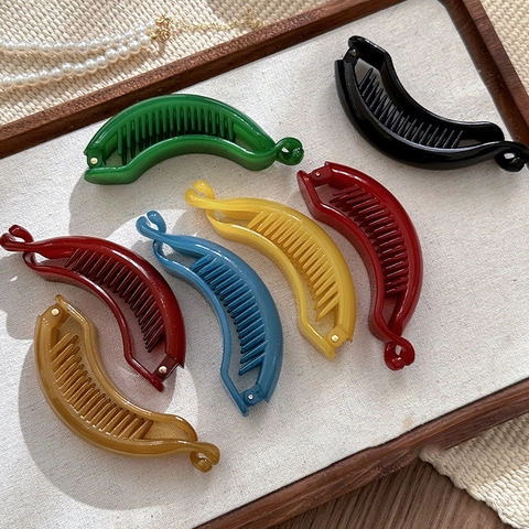 Fermagli per Capelli a Banana in Resina Lucida Vintage Coreani Supporto per Coda di Cavallo Design Twist per Donna