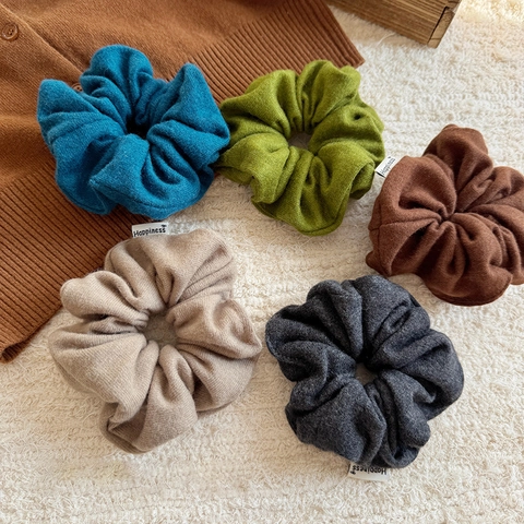 Coleteros de Tela de Punto Etiqueta Happiness Color Sólido Otoño Invierno Elásticos para el Cabello Mujer Coleta Accesorio