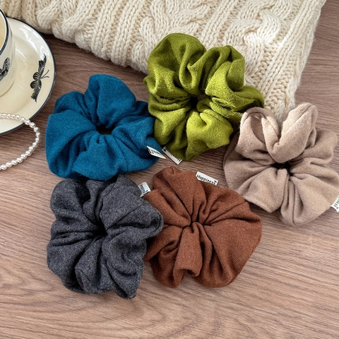 Coleteros de Tela de Punto Etiqueta Happiness Color Sólido Otoño Invierno Elásticos para el Cabello Mujer Coleta Accesorio