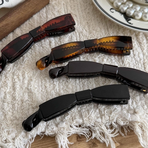 Vintage Bowknot Banana Clip Resin Tortoiseshell Vertical Hair Claw For High Ponytail Elegant Twist Clip Hair Accessories Women