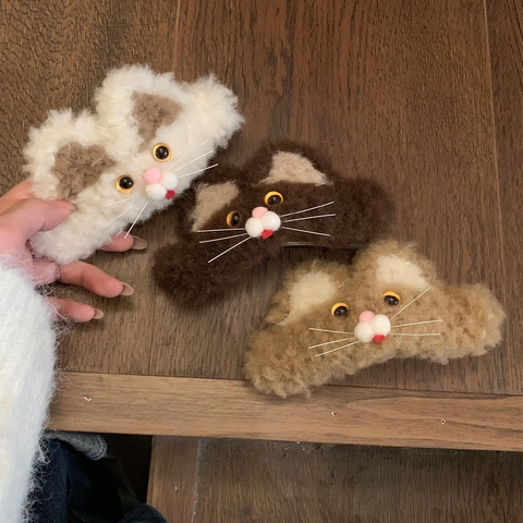 Süße Cartoon Plüsch Katze Haarklammer 3D Tier Kätzchen Kunstfell Entenschnabel Clip Süße Handgefertigte Haarnadel Seitenclip Für Damen Mädchen