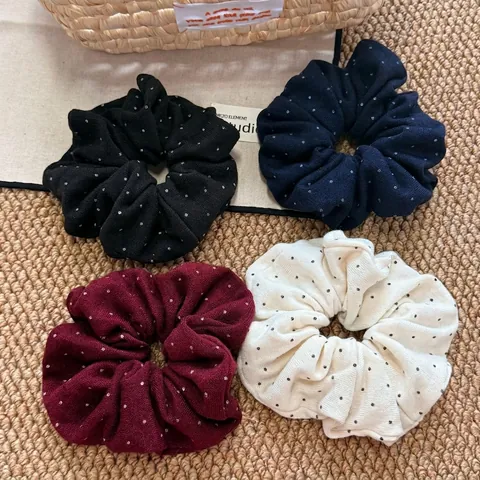 Vintage Πουά Πλεκτό Scrunchie Μαλακό Ύφασμα Ελαστικό Λαστιχάκι Μαλλιών Στυλ Ponytail Holder Για Γυναίκες Αξεσουάρ Μαλλιών