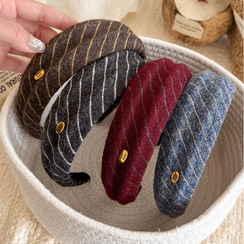 Serre-tête Large en Tricot à Rayures Rétro pour Femmes Serre-tête Rembourré Vintage Accessoires de Cheveux en Polyester Fait Main