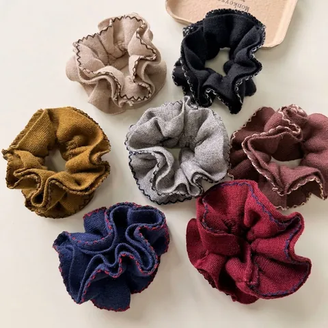 Vintage Strick Scrunchie Wellenkante Elastisches Haargummi Kontrastnähte Großer Haargummi Für Damen Elegantes Haaraccessoire