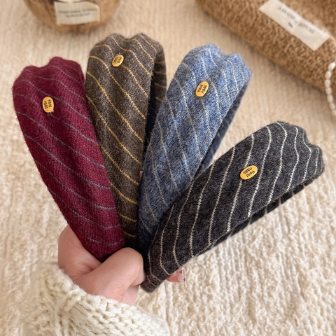 Serre-tête Large en Tricot à Rayures Rétro pour Femmes Serre-tête Rembourré Vintage Accessoires de Cheveux en Polyester Fait Main