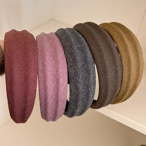 Women Retro Knitted Padded Headband Wide Brim Solid Color High Top Fashion Hair Band Autumn Winter Hair Accessories