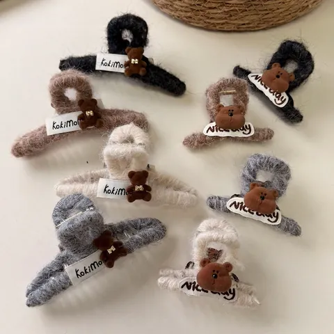 Pinza de Pelo Coreana de Oso de Peluche para Mujer Otoño Invierno Pelo Sintético Accesorios para el Cabello de Animal