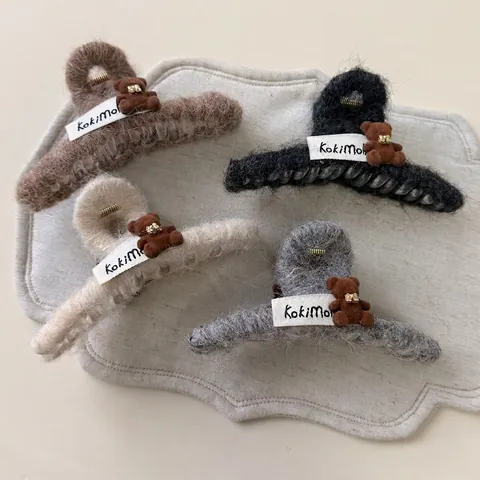 Pinza de Pelo Coreana de Oso de Peluche para Mujer Otoño Invierno Pelo Sintético Accesorios para el Cabello de Animal