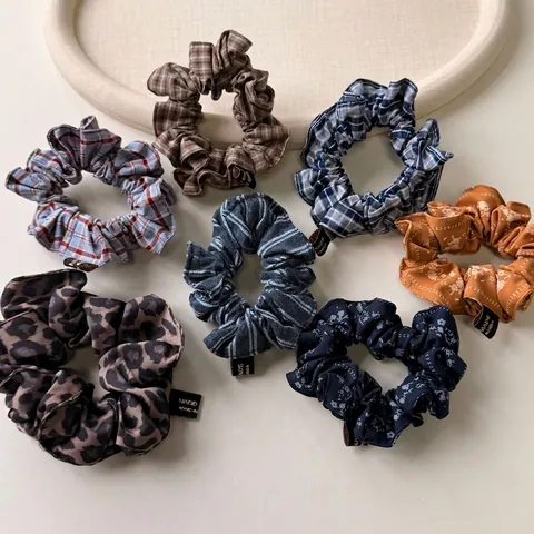 Chouchous en Tissu Vintage Motifs Carreaux Floral Léopard Élastiques Accessoires de Cheveux Style Coréen pour Femmes