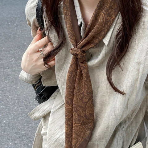 Sciarpa Lunga in Raso Paisley Marrone Vintage per Donna Foulard Retrò Paisley Fascia per Capelli Nastro Decorativo Elegante Foulard