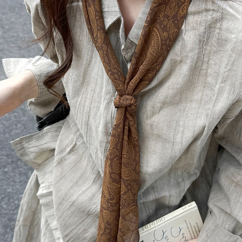 Sciarpa Lunga in Raso Paisley Marrone Vintage per Donna Foulard Retrò Paisley Fascia per Capelli Nastro Decorativo Elegante Foulard