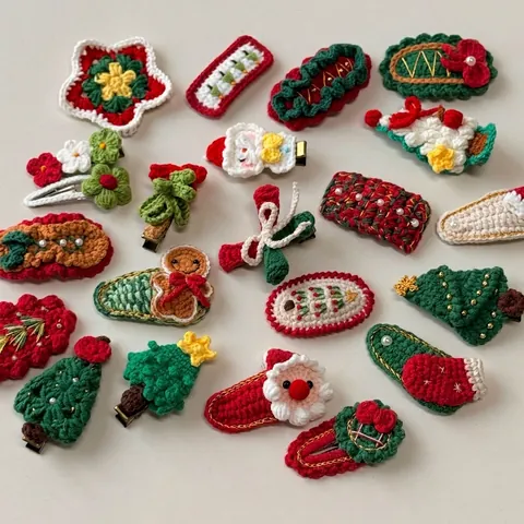 Fermagli per Capelli Natalizi Lavorati a Maglia a Mano Simpatici Babbo Natale Albero di Natale Omino Pan di Zenzero Bambini