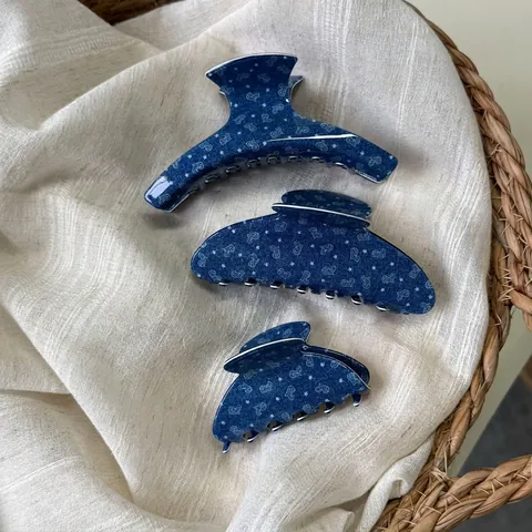 Französischer Stil Herz Stern Bedruckt Acetat Haarklammer Für Damen Handgemacht Dunkelblau Haarschmuck