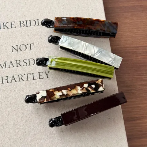 Korean Minimalist Acetate Banana Hair Clip Vintage Handmade Tortoiseshell Marble Pattern Vertical Hair Claw For Women