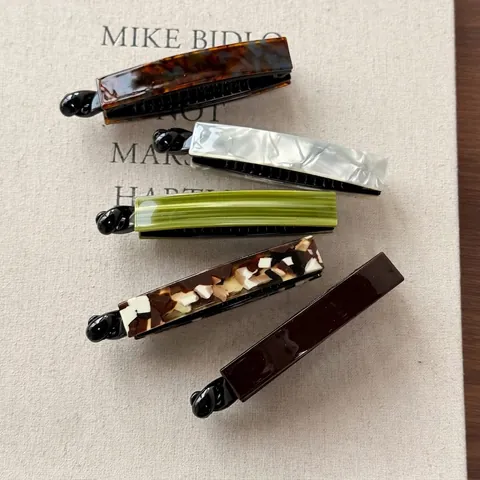 Korean Minimalist Acetate Banana Hair Clip Vintage Handmade Tortoiseshell Marble Pattern Vertical Hair Claw For Women