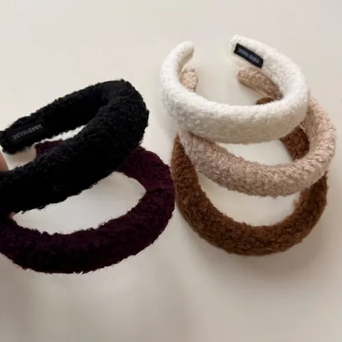 Diadema de Lana de Cordero de Otoño Invierno para Mujer Color Sólido Diadema Acolchada de Felpa Elegante Accesorio para el Cabello