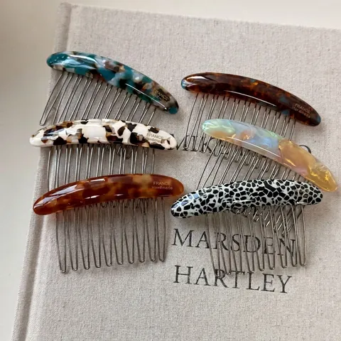 Pettine per Capelli in Acetato Retrò Francese per Donna Organizzatore per Frangia Antiscivolo Denti in Metallo Marmo Leopardo Fatto a Mano Accessorio