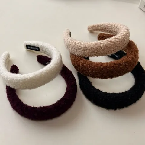 Diadema de Lana de Cordero de Otoño Invierno para Mujer Color Sólido Diadema Acolchada de Felpa Elegante Accesorio para el Cabello