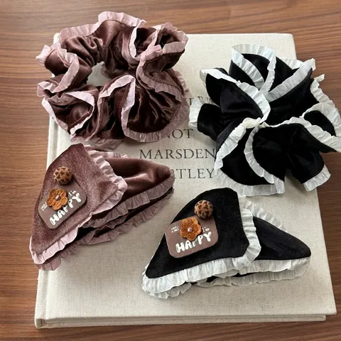 Französisch Vintage Samt Scrunchies Für Damen Übergroße Haargummis Mit Spitzenrand Koreanischer Stil Elastische Haarbänder Retro Haarklammern Mode Haarschmuck