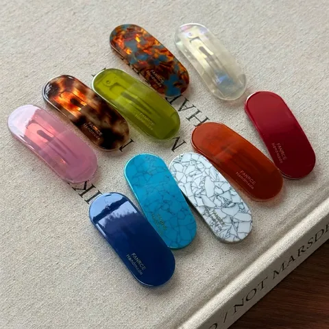 Korean Acetate Oval BB Hair Clip Simple Sweet Multicolor Tortoiseshell Marble Pattern Handmade Fringe Side Clip Hair Accessories For Women