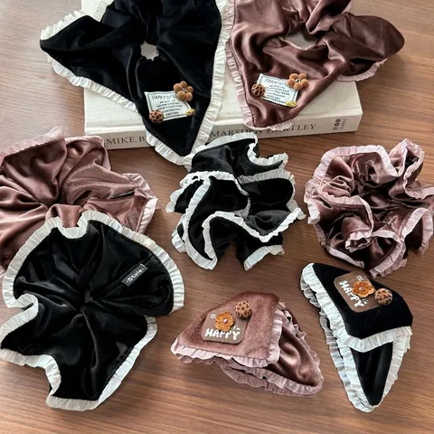 Französisch Vintage Samt Scrunchies Für Damen Übergroße Haargummis Mit Spitzenrand Koreanischer Stil Elastische Haarbänder Retro Haarklammern Mode Haarschmuck
