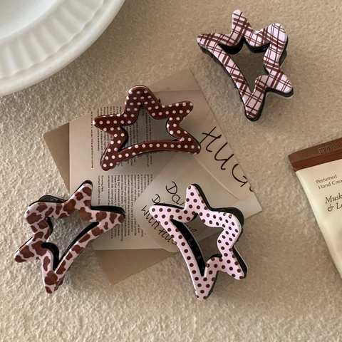 Pinza per Capelli in Acrilico a Forma di Stella Stile Fata Dolce Fantasia Quadri Leopardo Pois Accessori per Capelli da Donna