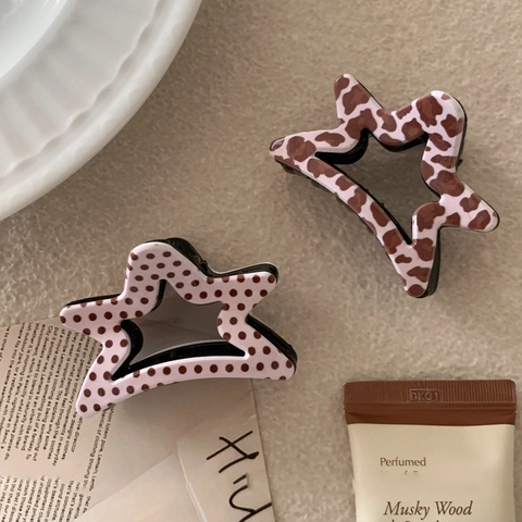 Pinza per Capelli in Acrilico a Forma di Stella Stile Fata Dolce Fantasia Quadri Leopardo Pois Accessori per Capelli da Donna