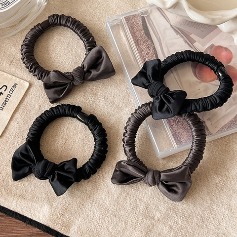 Elegant Satin Bow Scrunchie For Women High Elasticity Hair Tie Minimalist Solid Color Ponytail Holder Hair Accessories