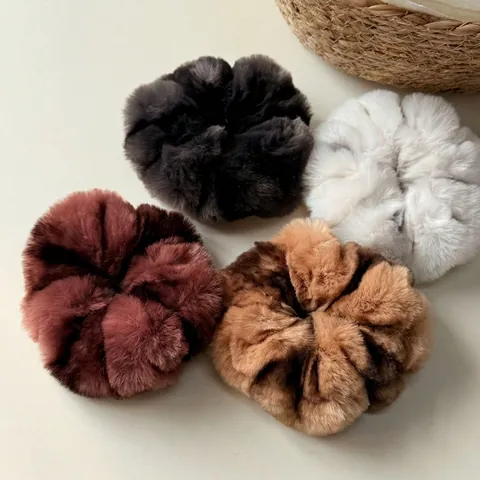Coleteros de Felpa de Piel Sintética para Mujer Otoño Invierno Suave Extragrande Color Sólido Lazos de Pelo Elásticos