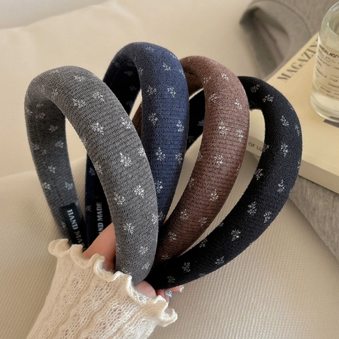 Vintage Blumen Gepolstert Schwamm Stirnband Für Damen Süß Handgefertigt Strickstoff Haarreif High Top Täglich Kopfschmuck