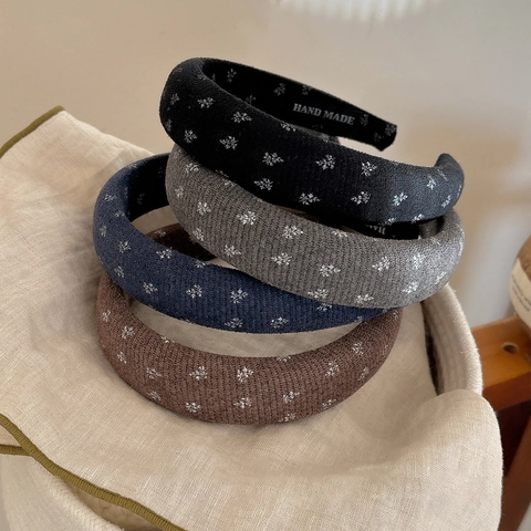 Vintage Blumen Gepolstert Schwamm Stirnband Für Damen Süß Handgefertigt Strickstoff Haarreif High Top Täglich Kopfschmuck