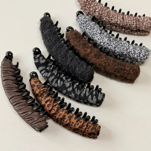 Korean Style Leopard Print Pleated Banana Clip For Women High Skull Top Ponytail Clip Autumn Winter Hair Accessories
