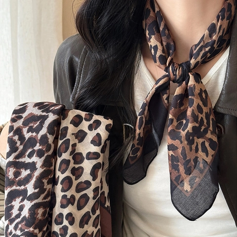 Collar de Bufanda de Satén Con Estampado de Leopardo Retro para Mujer Bufanda de Cuello Con Patrón Animal Diadema Decorativa
