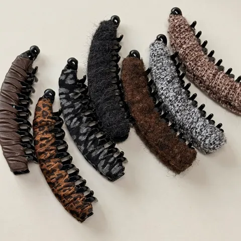 Korean Style Leopard Print Pleated Banana Clip For Women High Skull Top Ponytail Clip Autumn Winter Hair Accessories
