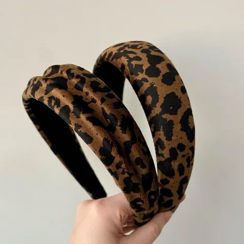 Fascia Larga con Stampa Leopardata Retrò in Velluto di Tessuto Cerchietto Imbottito Vintage per Capelli a Cima Alta per Donna Accessori Capelli Quotidiani Festa