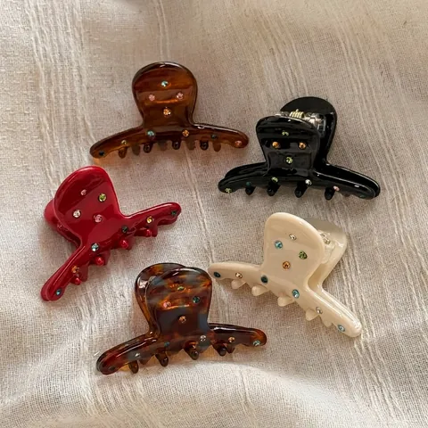 Mini Octopus Hair Claw Clip Acetate Colorful Rhinestone Small Hair Clips Stylish Bangs Clips Non-Slip Hair Accessories For Women