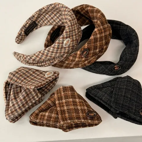 Retro Karo Wollstoff Haarklammer Breites Stirnband Französischer Eleganter Stil Hahnentritt Haarschmuck Für Damen Täglich Party