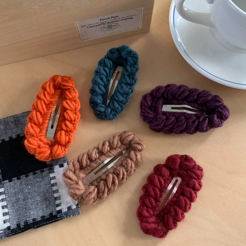 Barrettes en Fil de Laine Tricotées Vintage Pinces BB en Laine Fait Main Automne Hiver pour Femmes Filles Style Coréen Décoration