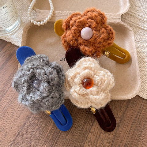 Französischer Vintage Strickblumen Haarklammer Für Damen Handgefertigter Samt Duckbill Clip Floral Haarschmuck