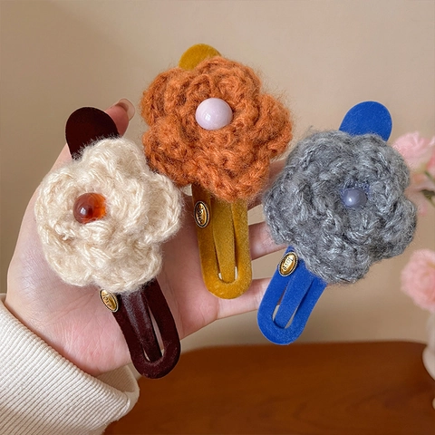 Französischer Vintage Strickblumen Haarklammer Für Damen Handgefertigter Samt Duckbill Clip Floral Haarschmuck