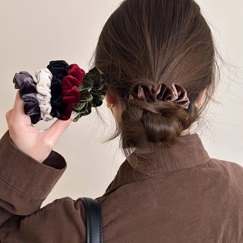 Coleteros Grandes de Terciopelo Vintage Alta Elasticidad Gomas de Pelo Estilo Coreano Color Sólido Accesorios para el Cabello Mujer